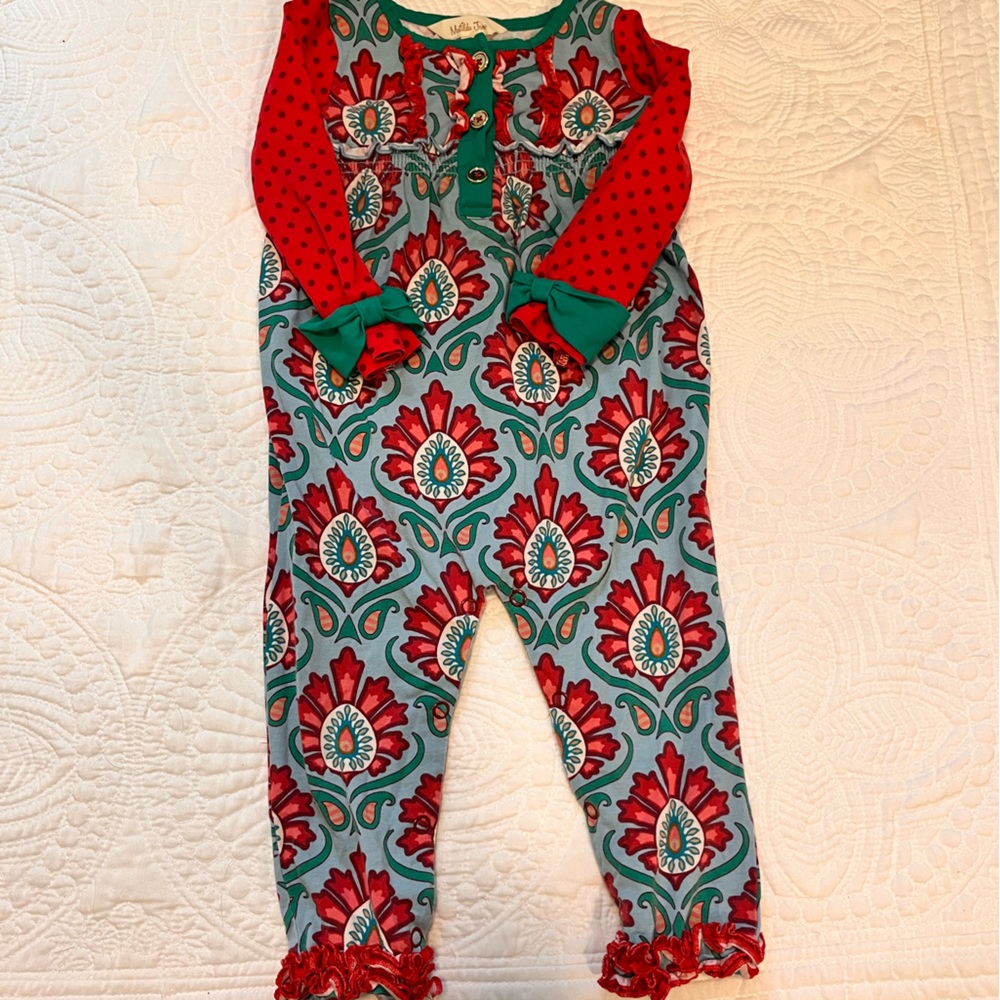 Matilda Jane Romper - 12-18 month - red/blue/green floral